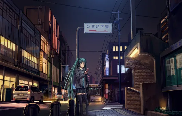 Picture machine, street, Girl, the evening, vocaloid, Vocaloid, cell phone