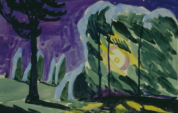 1915, Charles Ephraim Burchfield, Park Light on a Windy Night