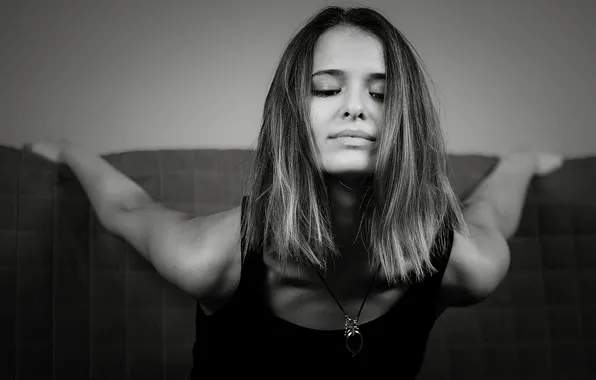 Wallpaper black and white, pose, hair, Love Aksenov, girl, figure, actress