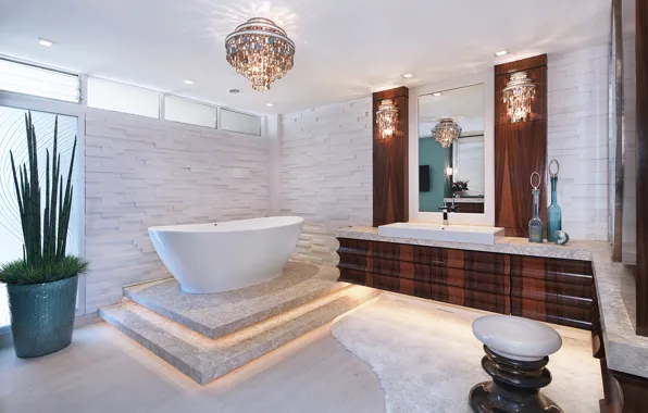 Villa, mirror, chandelier, bath, luxury, Design, Bathroom, Interior