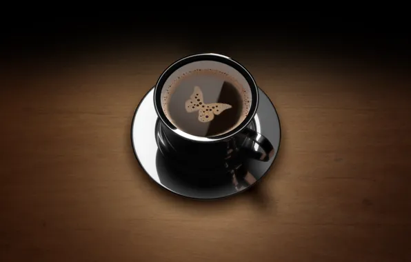 Picture butterfly, coffee, Cup, foam