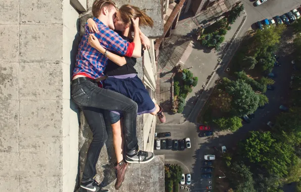 Love, wall, the building, height, kiss, wall, love, it