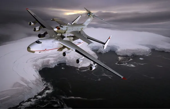 Picture flight, the plane, the ocean, coast, ice, USSR, Mriya, The an-225