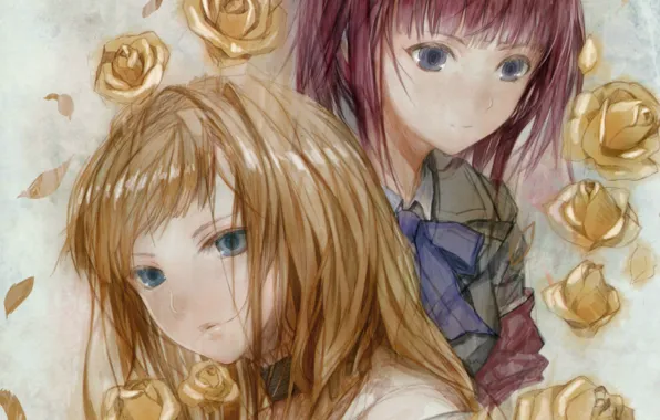 Girls, roses, two, art, umineko no naku koro ni, when the seagulls cry, beatrice, haruaki …