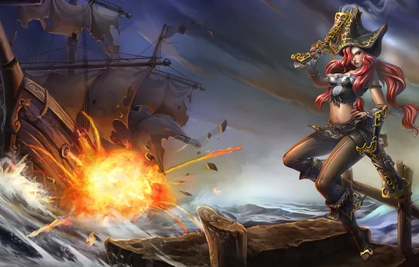 Girl, the explosion, ship, musket, league of legends