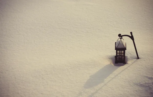 Winter, snow, mood, minimalism, lantern