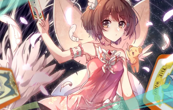 Wings, angel, girl, Card Captor Sakura, Sakura - collector cards
