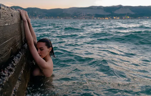 Wave, chest, girl, Roman Filippov