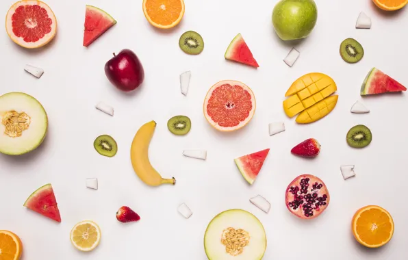 Berries, fruit, mango, banana, composition