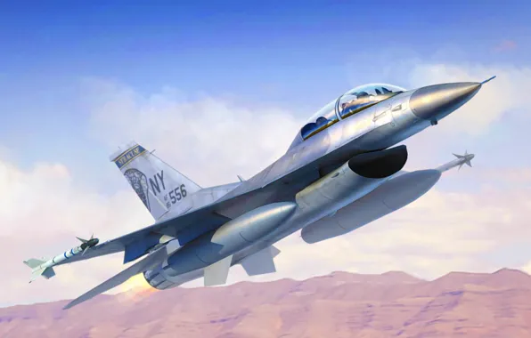 Picture art, airplane, painting, aviation, General Dynamics F-16 Fighting Falcon, jet