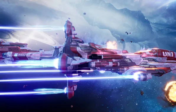 Space, art, battleship, fanart, Spaceship, science fiction, Hyperion, EVE online