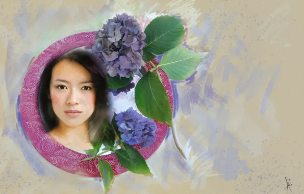 Look, leaves, girl, flowers, face, background, sweetheart, figure