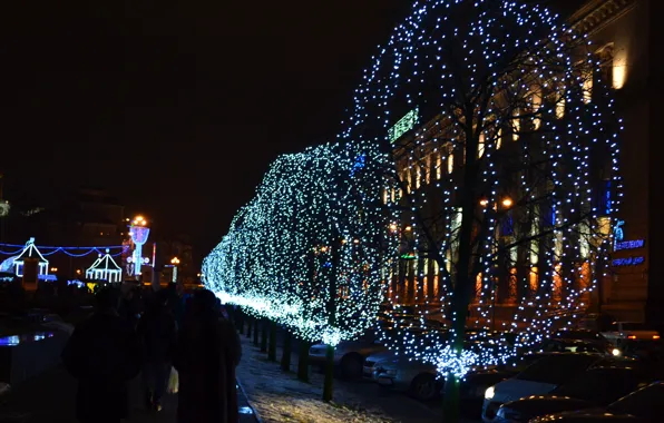 Winter, the city, holiday, Christmas, the evening, Minsk