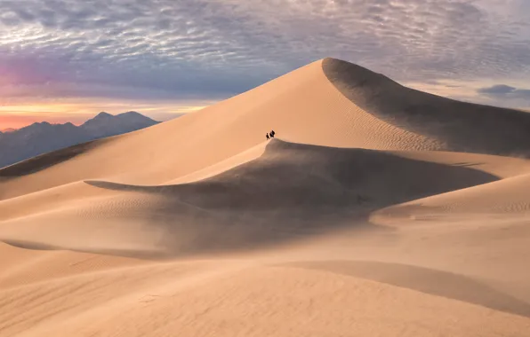 Sand, the sky, clouds, mountains, people, hills, desert, the slopes