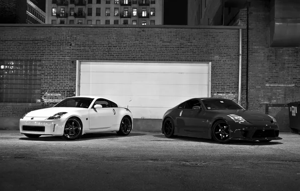 Picture night, city, the city, photo, garage, cars, Nissan 350z, cars