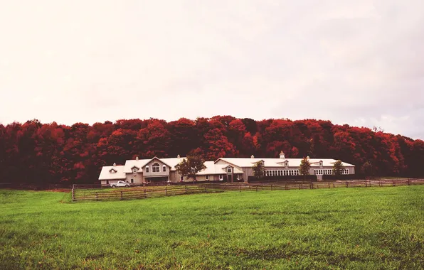 Machine, the sky, trees, house, red