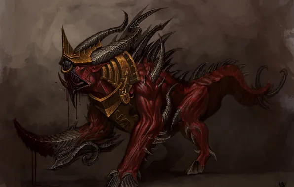 Picture castle, monster, spikes, collar, warhammer, hooves, growths