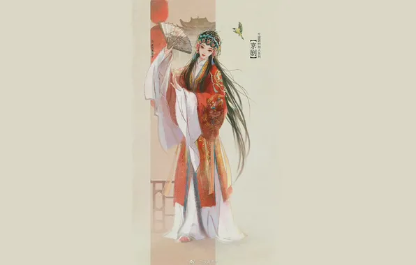Girl, fan, China, hanfu