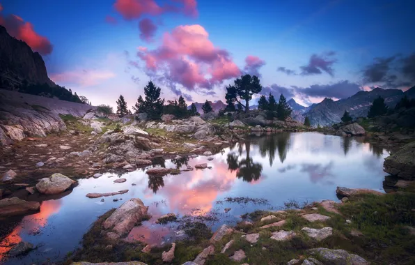 Picture the sky, clouds, mountains, lake