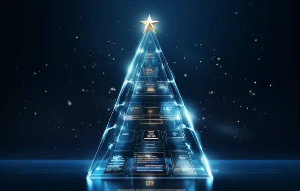 Lights, Christmas, New year, herringbone, blue background, Christmas tree, AI art, neural network