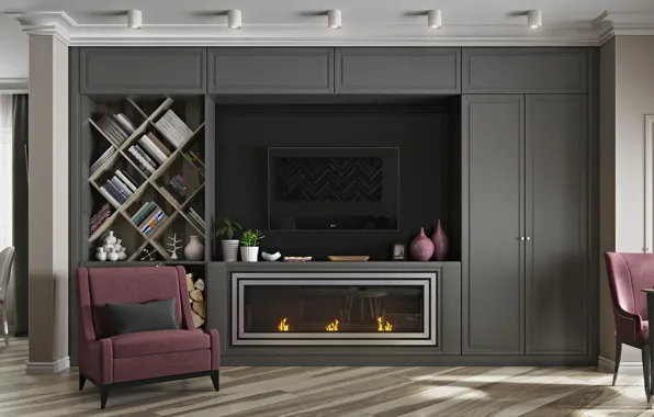 Picture furniture, interior, fireplace, the room, living room