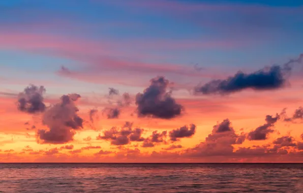 Sea, the sky, clouds, sunset, dawn, horizon, The Maldives