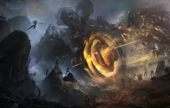 Rocks, Monster, Stones, Magic, Battle, The demon, Fantasy, Art