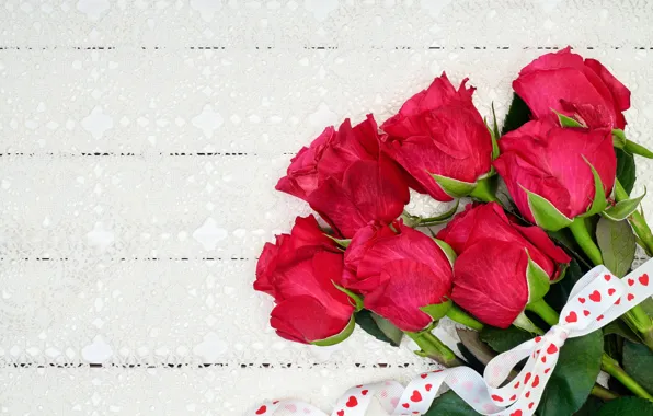 Picture flowers, roses, bouquet, tape, red, red, love, wood