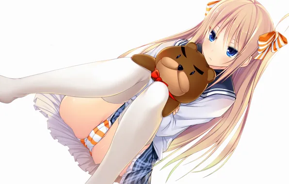Picture girl, sexy, lingerie, Cameltoe, school uniform, panties, thighhighs, long hair