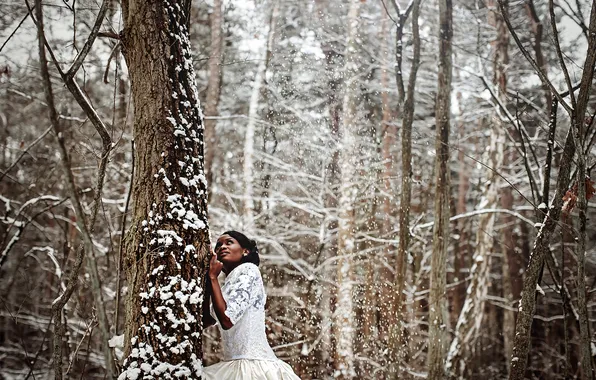 Winter, forest, girl