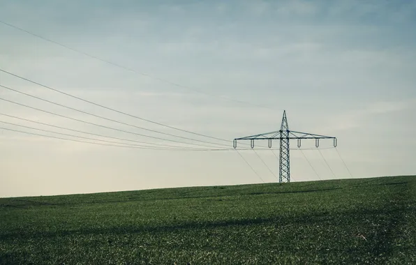 Field, the sky, landscape, power lines