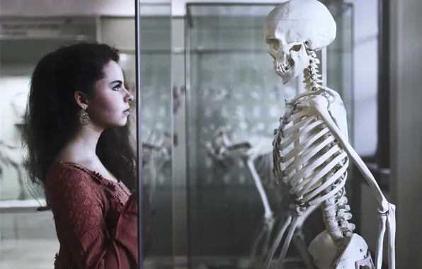 Girl, background, skeleton