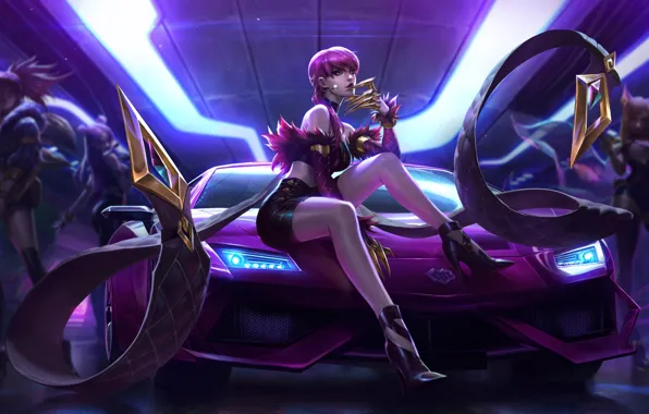 Girl, car, League of Legends, Evelynn