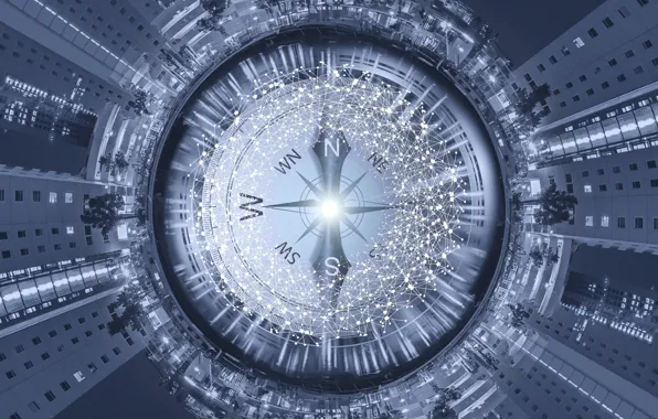 The city, network, technology, Internet, compass, information web
