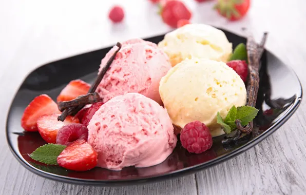 Picture summer, berries, raspberry, strawberry, ice cream