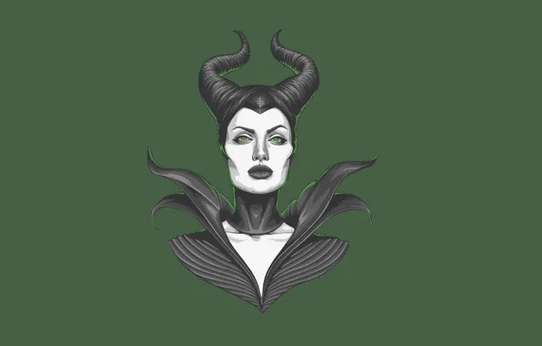 Picture girl, Angelina Jolie, Angelina Jolie, green background, Maleficent, Maleficent