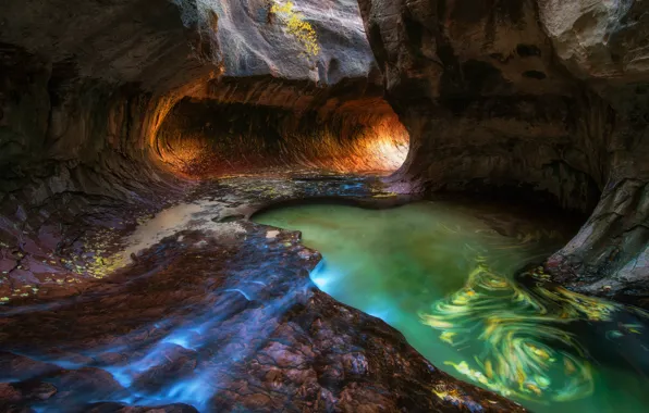 Autumn, water, rocks, stream, excerpt, USA, Utah, October