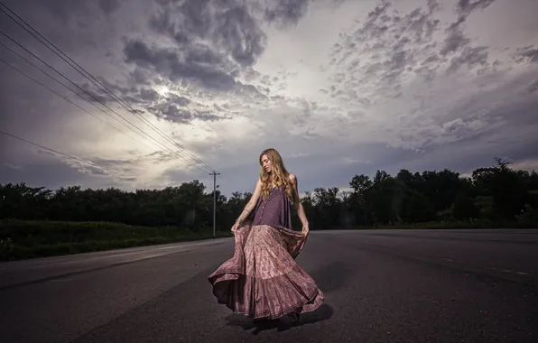 Road, girl, background