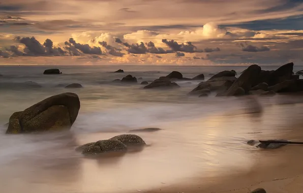 Sea, landscape, sunset