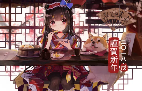 Picture food, anime, art, girl, puppy