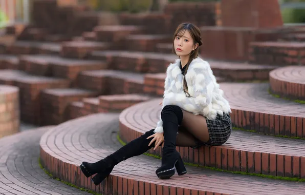 Girl, sexy, legs, beautiful, model, brunette, asian, boots
