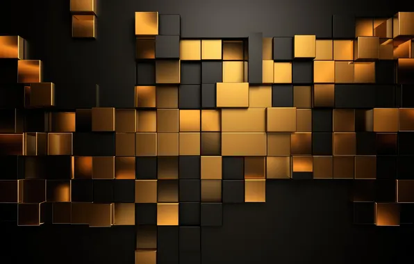 Picture squares, the dark background, relief, abstraction, AI art, neural network, Cuba, golden