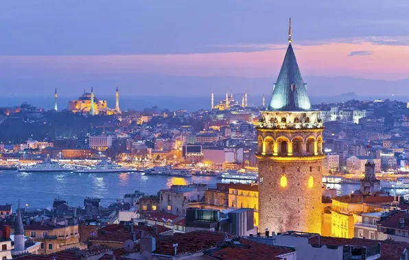 Evening, turkey, istanbul, galata tower