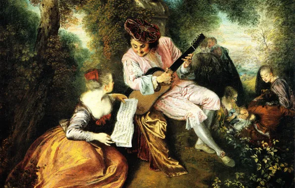 Music, picture, genre, Jean Antoine Watteau, Antoine Watteau, Gamma Love