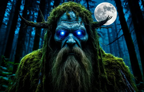 FOREST, LOOK, NIGHT, The MOON, MOSS, HORNS, FACE, The DEMON