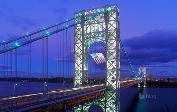 Night, lights, New York, USA, the George Washington bridge