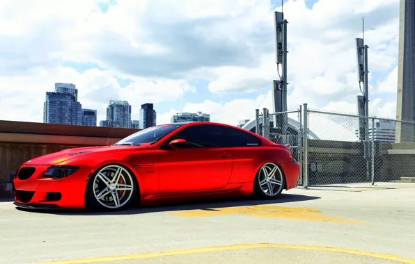 BMW, red, wheels, vossen