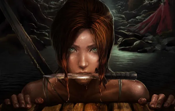 Picture look, girl, face, knife, Tomb Raider, Lara Croft, Tomb raider