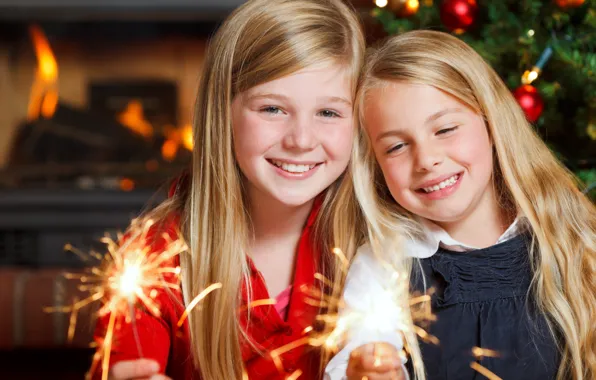 Picture light, children, lights, child, new year, happy, Merry Christmas, sparklers