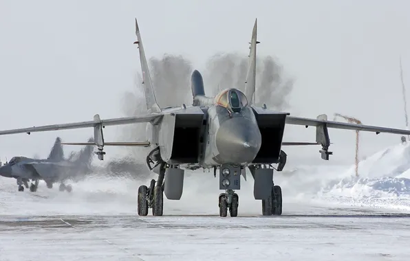 Picture winter, snow, wing, Fighter, pair, Engine, Russia, the plane